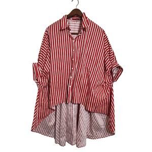 TOV Los Angeles Striped Batwing Asymmetrical High Low Hem Tunic Shirt Dress XL